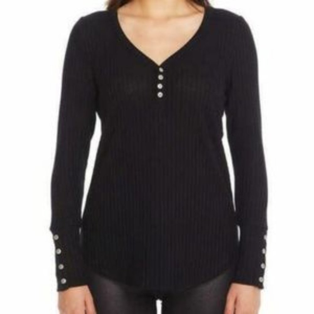 Chaser Black Thermal Long Sleeve Waffle Henley